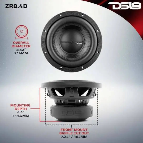 DS18 8in 450 Watts RMS 4 ohm DVC ZR Subwoofer thumbnail 3