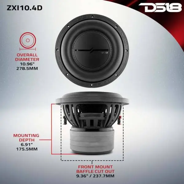 DS18 10in 800 Watts RMS 4 ohm DVC High Excursion Subwoofer thumbnail 6