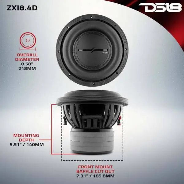 DS18 8in 600 Watts RMS 4 ohm DVC High Excursion Subwoofer thumbnail 3