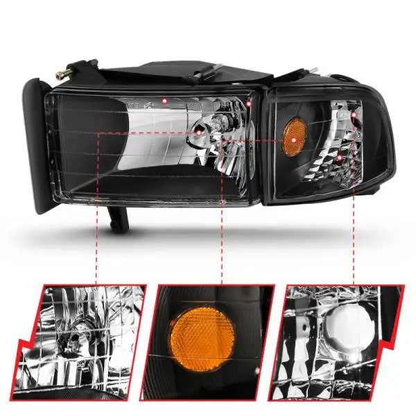 ANZO 1994-2001 Dodge Ram Crystal Headlights Black image 8